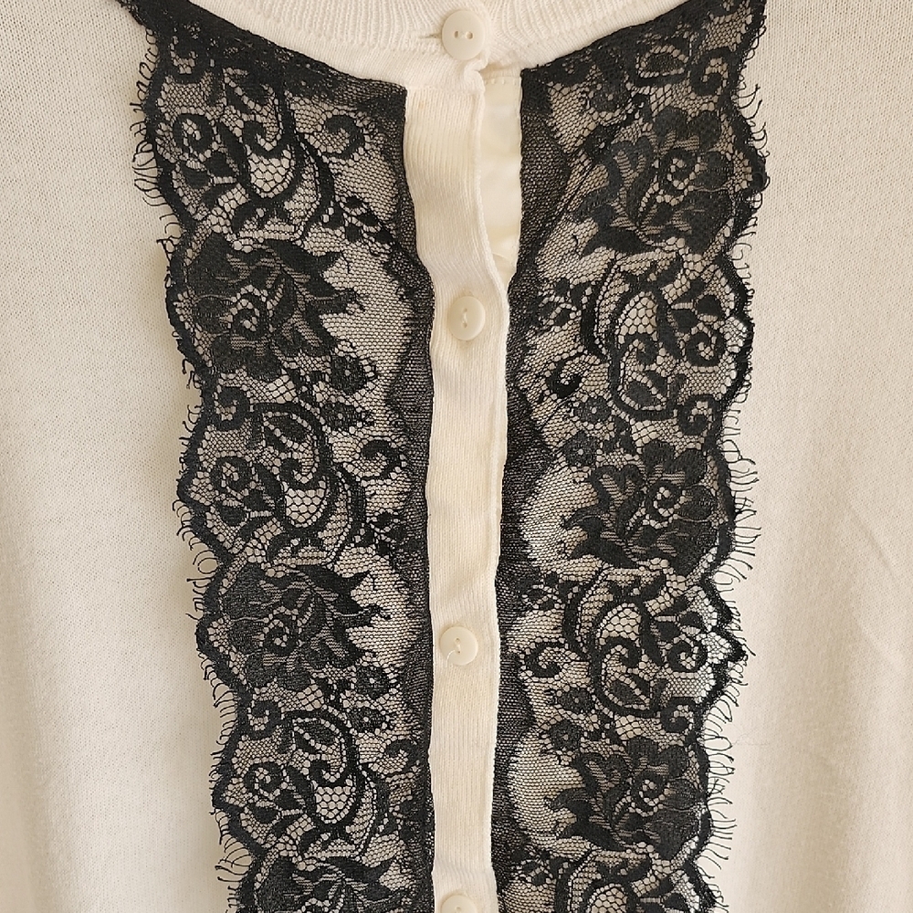Merona White Cardigan with Black Lace Accent - Picture 3 of 9